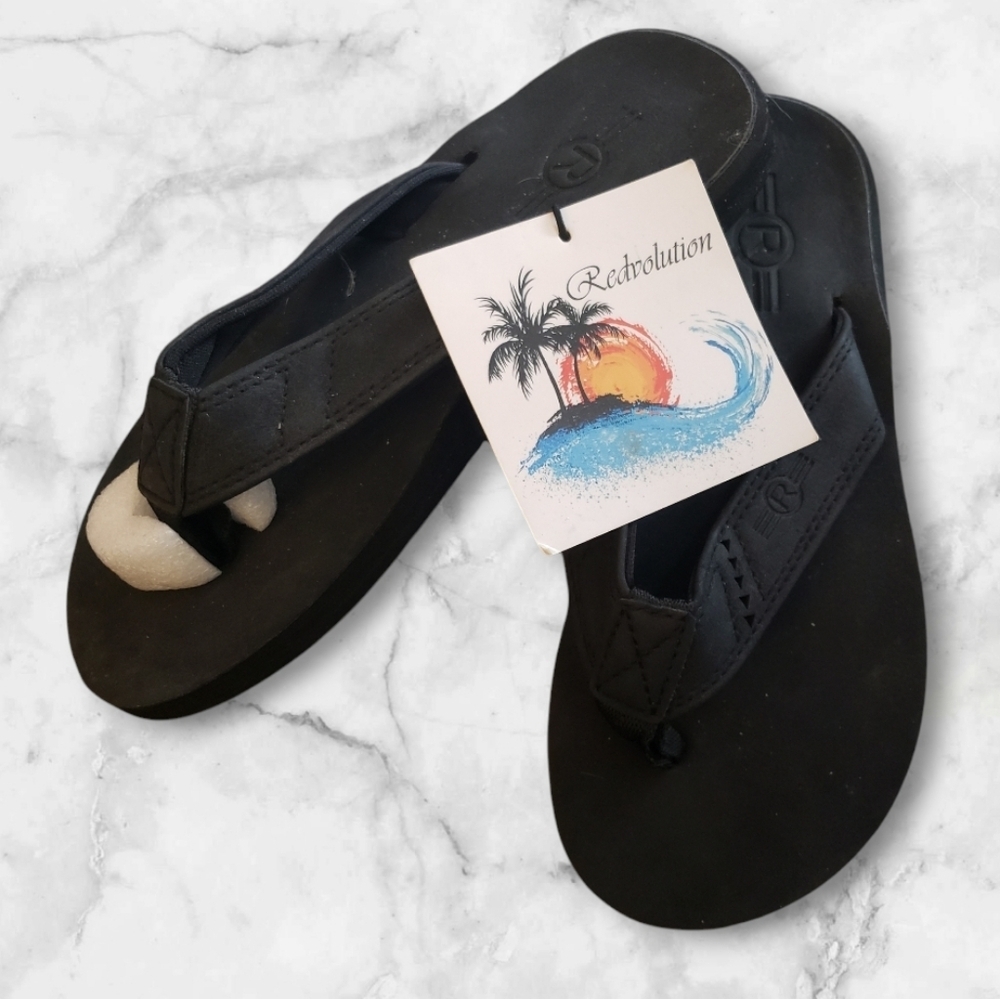 REDVOLUTION New Kids Classic PU Flip Flop Boys Kai Beach Sandals Kai Black SZ 1